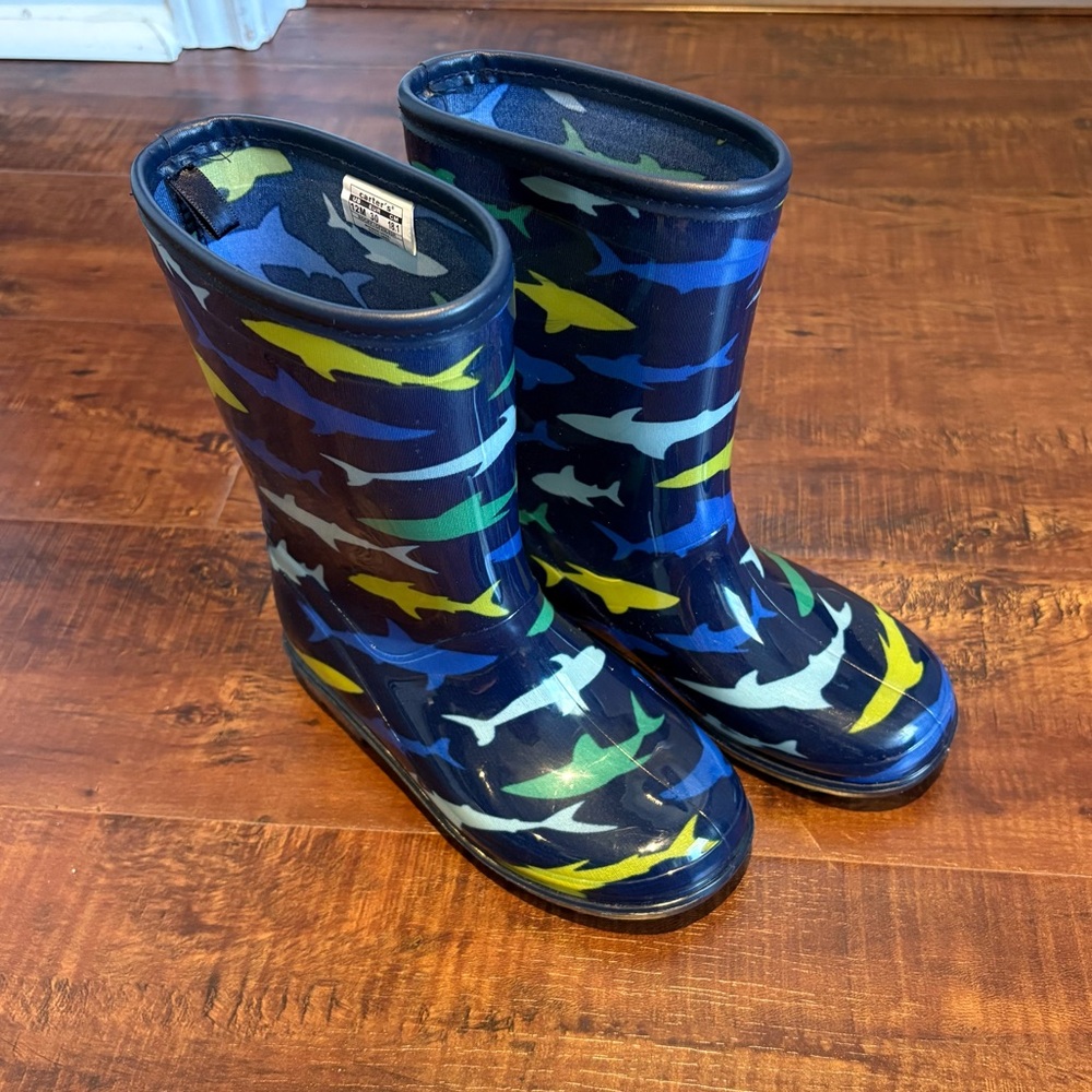 Carter's Blue and Yellow Shark Pattern Rain Boots